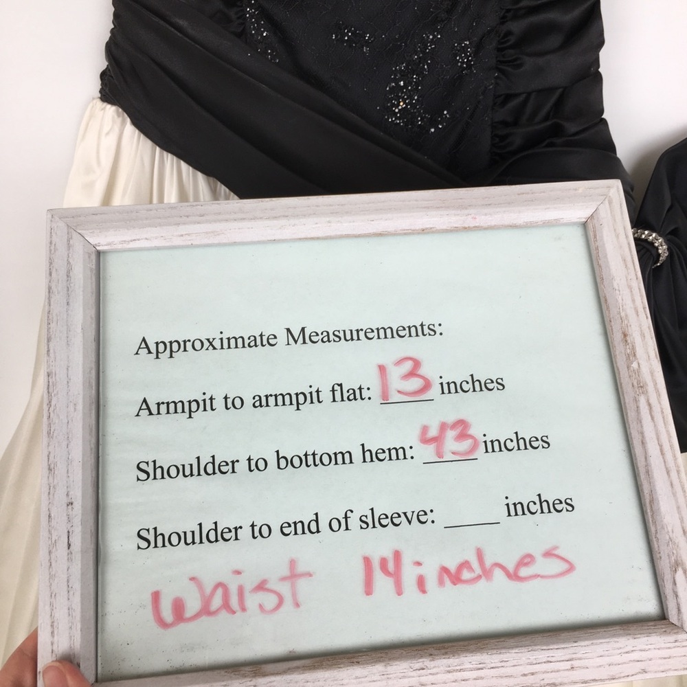 Vintage 80’s Satin Prom Dress Strapless Black Smocked Lace Bodice White Shirt - Picture 9 of 12